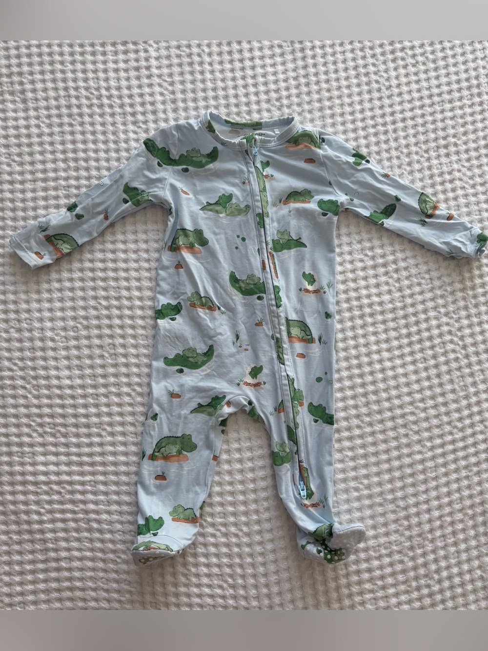 Angel Dear Blue Alligator Print Bamboo Two Way Zip Footie Pajamas Gators 3-6M